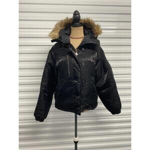 Y2K Baby Phat Black Puffer Jacket with Fur Hood